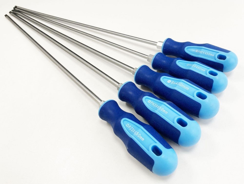 EXTRA-LONG SCREWDRIVER SET 5PC 450mm PZ2 PZ3 PH2 PH3 8mm - TOOLZONE KDPSD074 thumbnail 3