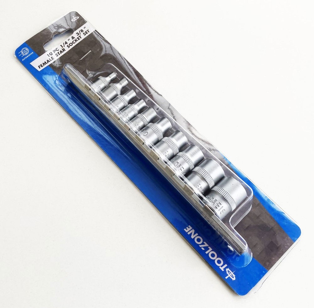 FEMALE STAR SOCKET SET 10PC 4-18mm ON RAIL - TOOLZONE KDPSD077 thumbnail 2