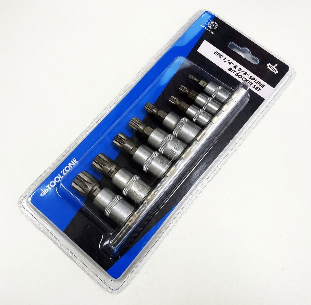 SPLINE BIT SOCKET SET 8PC 1/4 3/8 DRIVE M4-M16 ON RAIL - TOOLZONE KDPSD079 thumbnail 2