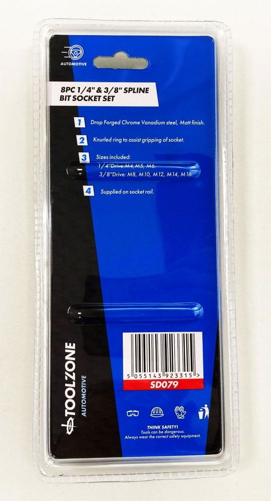 SPLINE BIT SOCKET SET 8PC 1/4 3/8 DRIVE M4-M16 ON RAIL - TOOLZONE KDPSD079 thumbnail 3