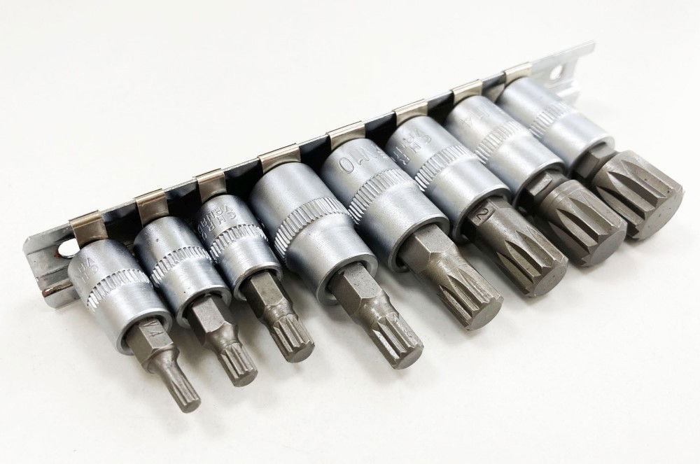 SPLINE BIT SOCKET SET 8PC 1/4 3/8 DRIVE M4-M16 ON RAIL - TOOLZONE KDPSD079 thumbnail 4