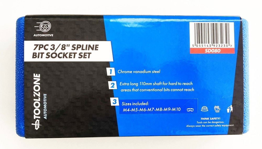 SPLINE SOCKET SET 7PC 3/8 DRIVE 110mm M4-M10 - TOOLZONE KDPSD080 thumbnail 3