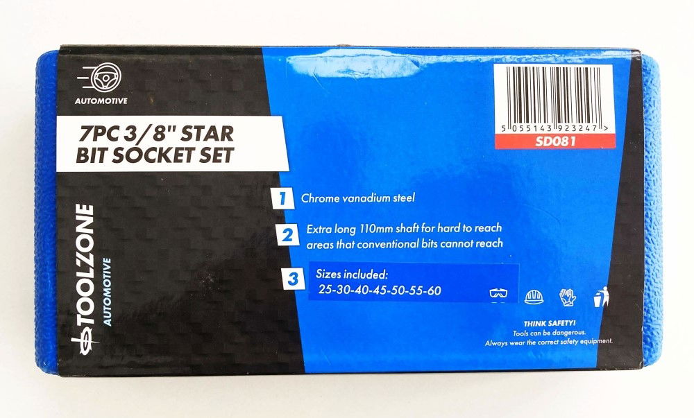 STAR BIT SET 7PC 3/8 DRIVE 110mm T25-T60 - TOOLZONE KDPSD081 thumbnail 3
