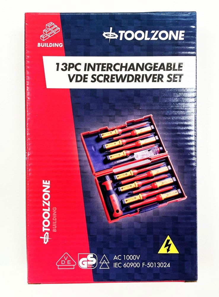 INTERCHANGEABLE VDE SCREWDRIVER SET 13PC WITH VOLTAGE TESTER - TOOLZONE KDPSD082 image 1