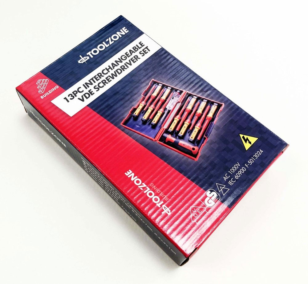INTERCHANGEABLE VDE SCREWDRIVER SET 13PC WITH VOLTAGE TESTER - TOOLZONE KDPSD082 thumbnail 2