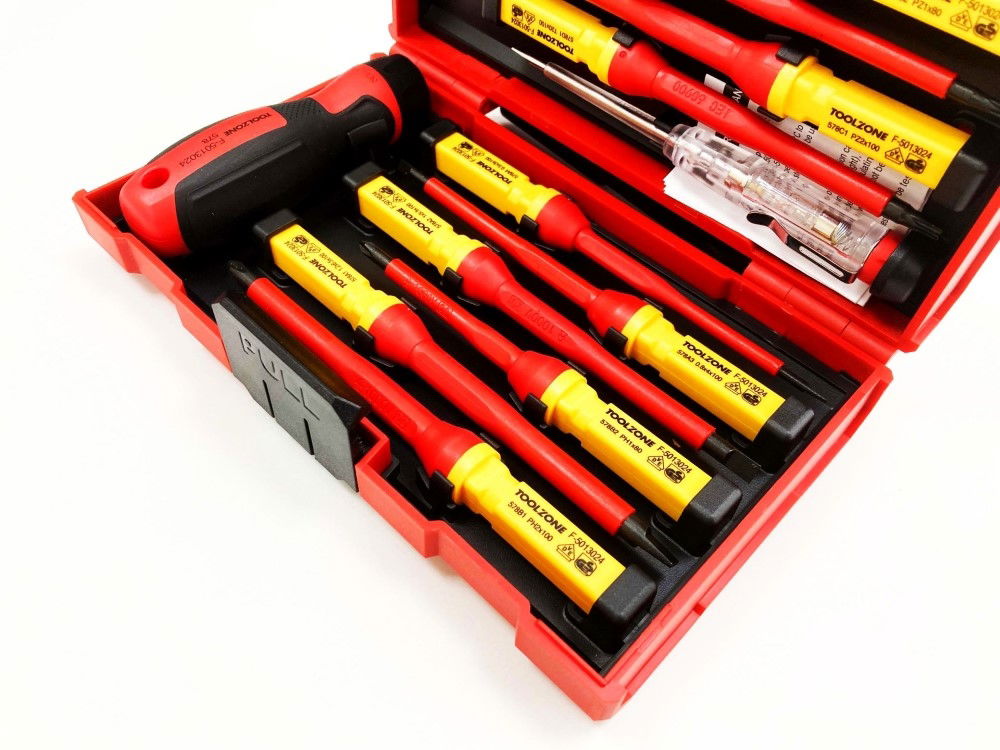 INTERCHANGEABLE VDE SCREWDRIVER SET 13PC WITH VOLTAGE TESTER - TOOLZONE KDPSD082 thumbnail 7
