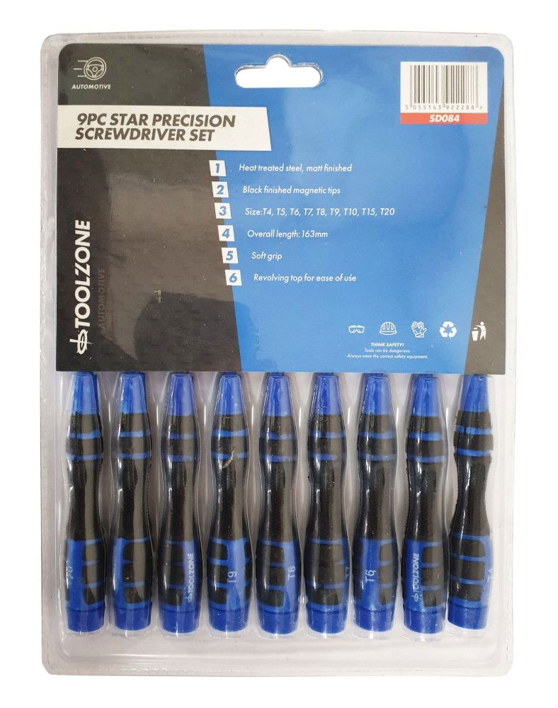 PRECISION STAR SCREWDRIVER SET 9PC T4-T20 SOFT GRIP - TOOLZONE KDPSD084 thumbnail 7