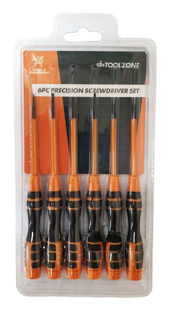 PRECISION SCREWDRIVER SET 6PC SOFT GRIP SLOT 2-3mm PH00-PH1 - TOOLZONE KDPSD086 image 1