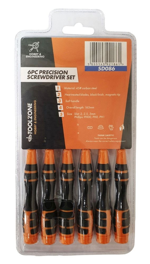 PRECISION SCREWDRIVER SET 6PC SOFT GRIP SLOT 2-3mm PH00-PH1 - TOOLZONE KDPSD086 thumbnail 2