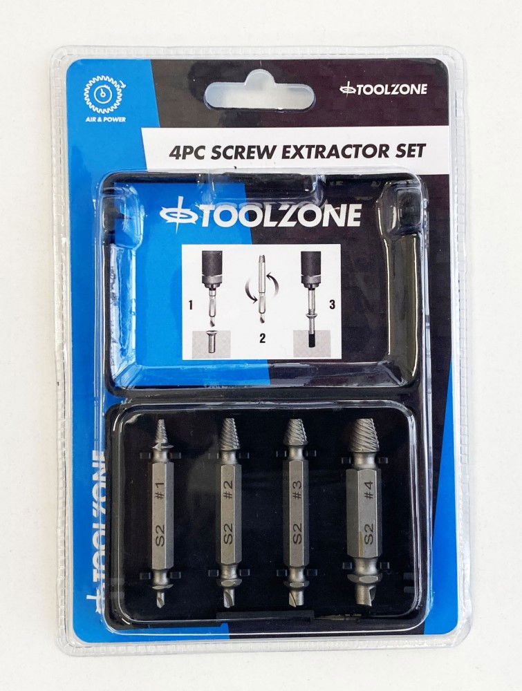 DOUBLE ENDED SCREW EXTRACTOR SET 4PC 1/4 HEX 3-12mm - TOOLZONE KDPSD093 image 1