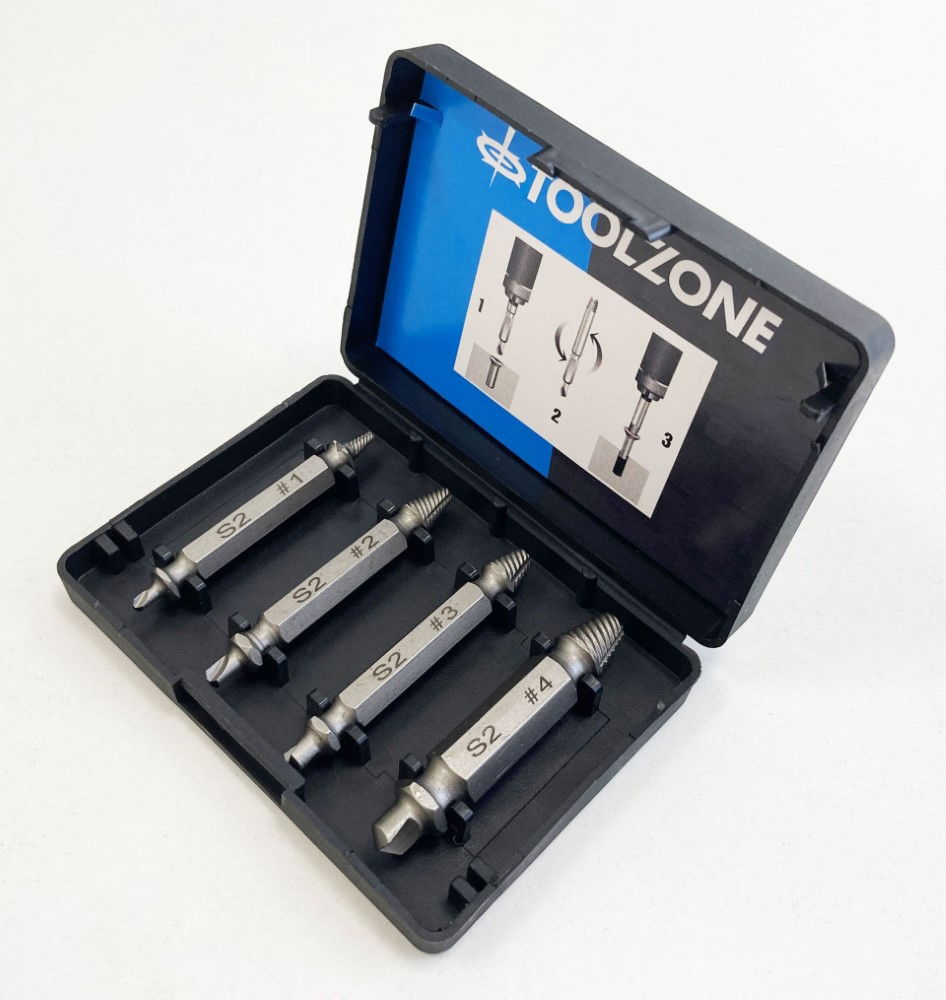 DOUBLE ENDED SCREW EXTRACTOR SET 4PC 1/4 HEX 3-12mm - TOOLZONE KDPSD093 thumbnail 5