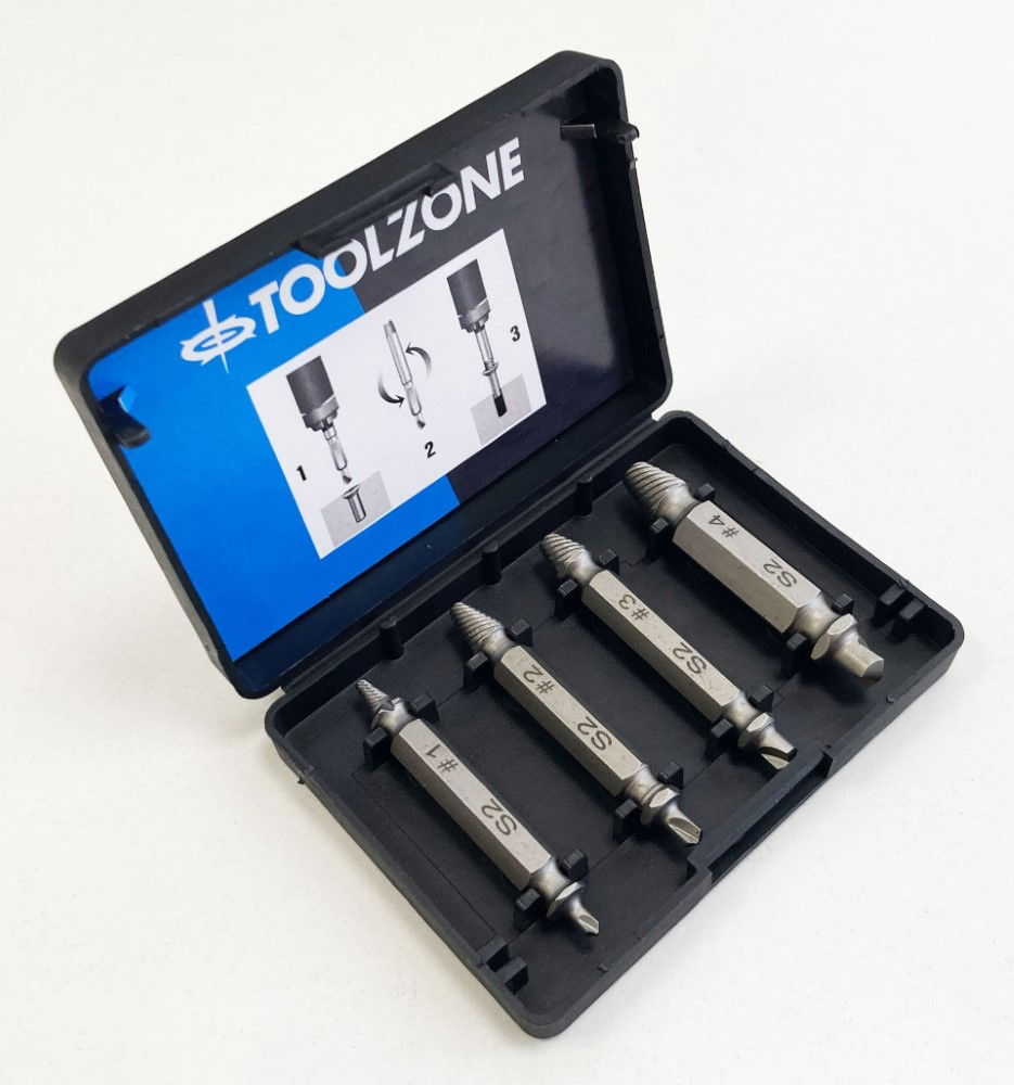 DOUBLE ENDED SCREW EXTRACTOR SET 4PC 1/4 HEX 3-12mm - TOOLZONE KDPSD093 thumbnail 6