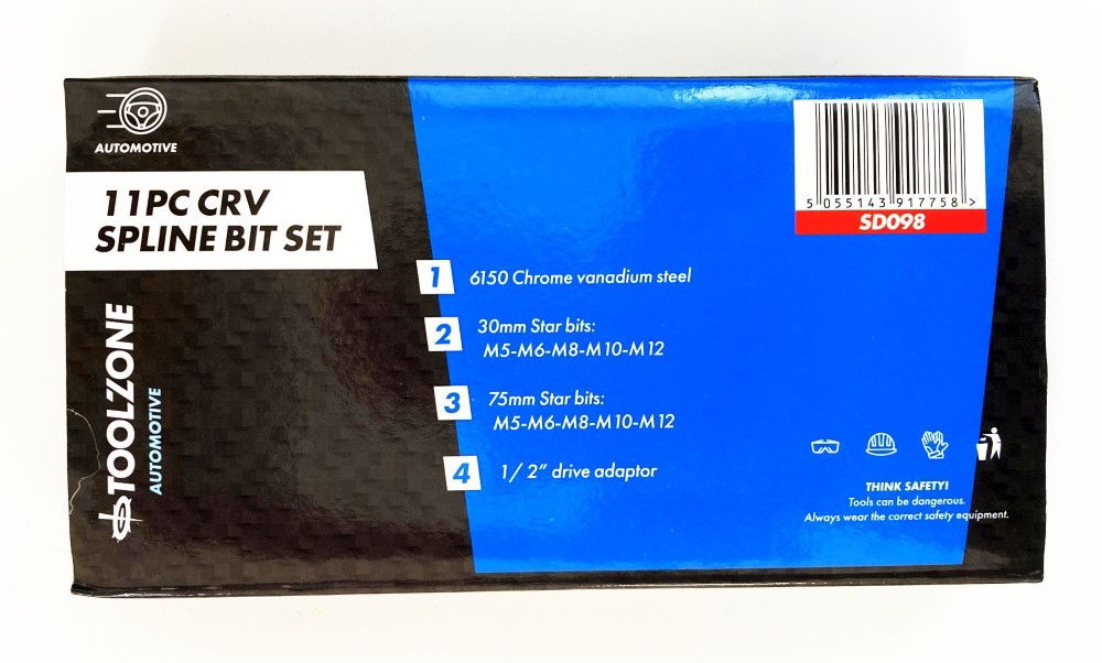 SPLINE BIT SET 11PC CRV M5-M12 30mm 75mm - TOOLZONE KDPSD098 thumbnail 2