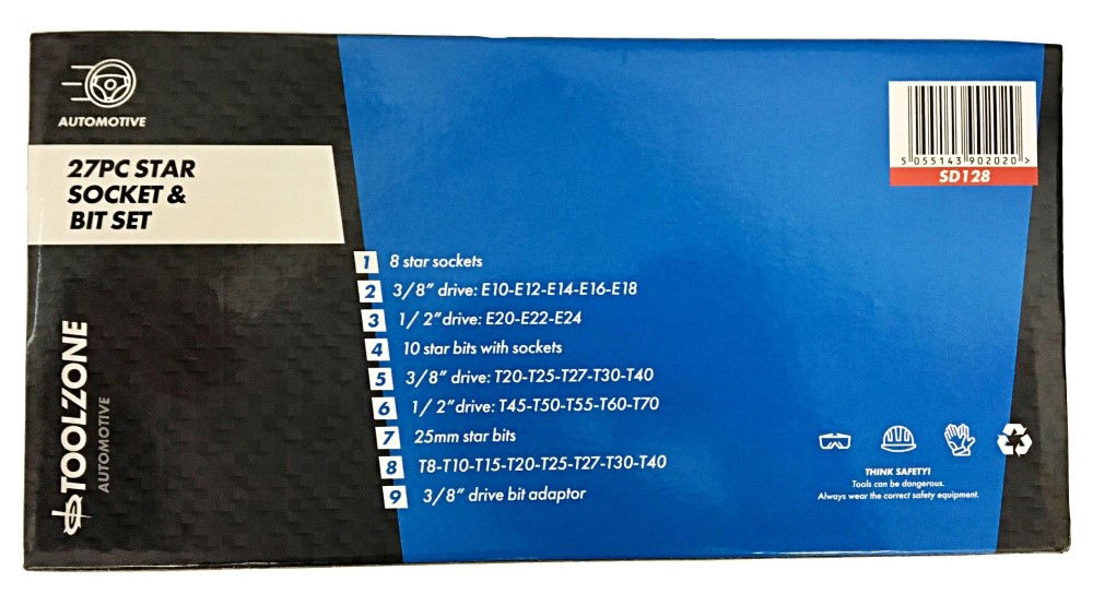 STAR BITS AND E SOCKET SET 27PC 3/8 1/2 - TOOLZONE KDPSD128 thumbnail 7