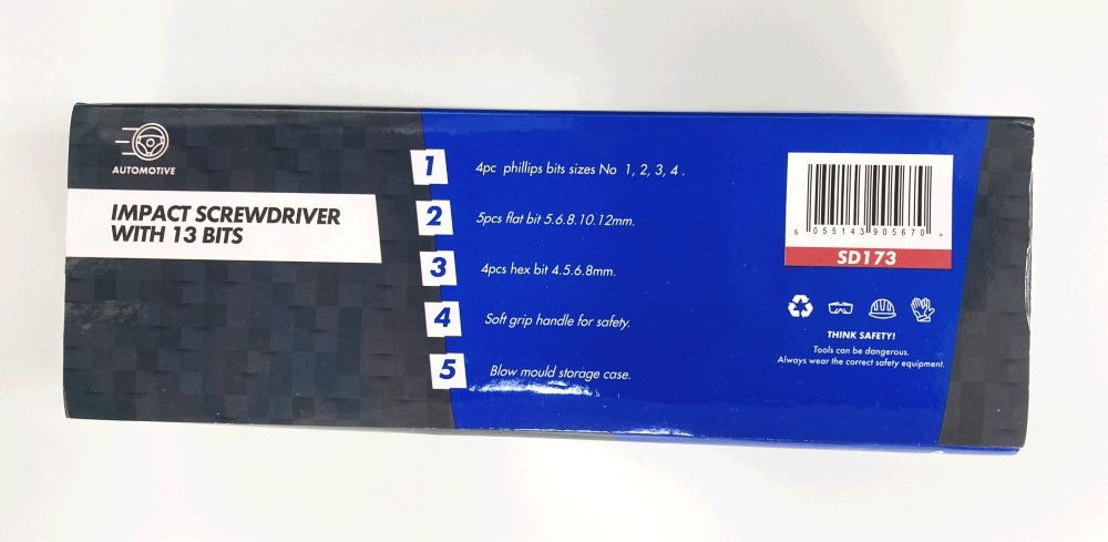 IMPACT SCREWDRIVER SET WITH 13 BITS 1/2 DRIVE - TOOLZONE KDPSD173 thumbnail 2