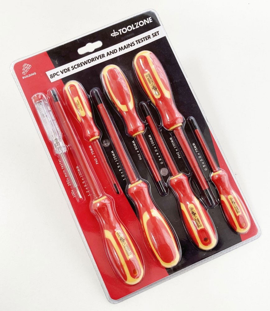 SCREWDRIVER SET VDE 8PC WITH TESTER - TOOLZONE KDPSD193 thumbnail 2