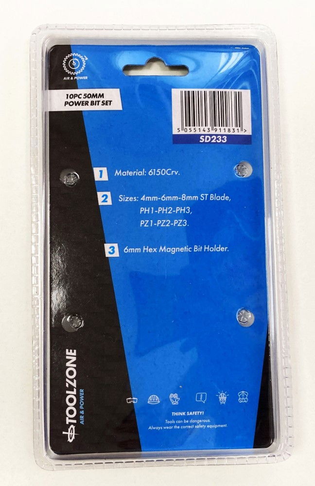 POWER BIT SET CRV SINGLE ENDED 10PC SLOT 4-8mm PH 1-3 PZ 1-3 - TOOLZONE KDPSD233 thumbnail 3
