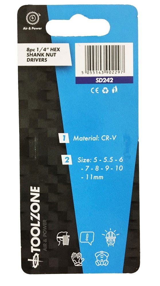 NUT DRIVER SET 8PC 1/4 HEX SHANK 5-11mm - TOOLZONE KDPSD242 thumbnail 4