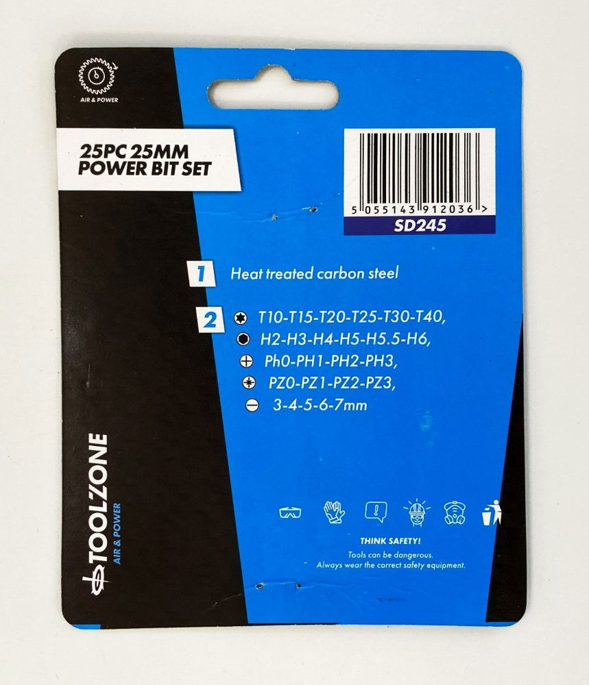 POWER BIT SET 25PC 25mm STAR T10-T40 HEX H2-H6 PH0-PH3 PZ0-PZ3 3-7mm - TOOLZONE KDPSD245 thumbnail 2