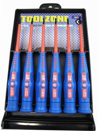 PRECISION VDE TAMPER STAR SCREWDRIVER SET 6PC T5-T10 - TOOLZONE KDPSD274 image 1