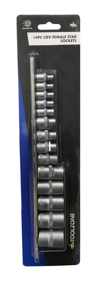 FEMALE STAR SOCKET SET 14PC CRV 1/4 3/8 1/2 DRIVE E4-E24 - TOOLZONE KDPSD279 thumbnail 2