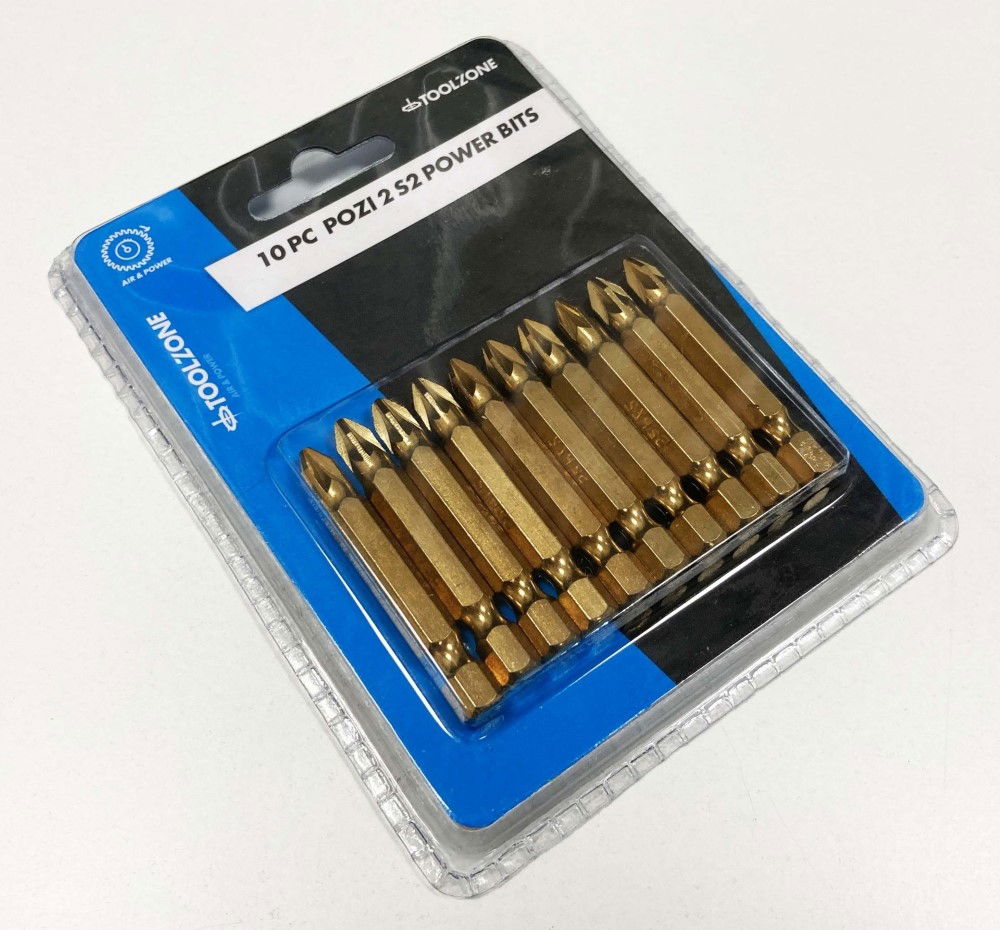 POZI POWER BITS 10PC PZ2 S2 50mm 1/4 HEX - TOOLZONE KDPSD281 thumbnail 2