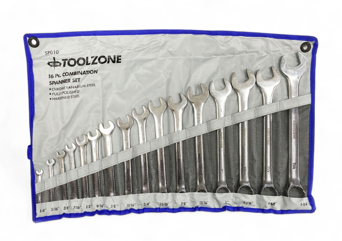 COMBINATION SPANNER SET 16PC AF CHROME VANADIUM POLISHED - TOOLZONE KDPSP010 thumbnail 2