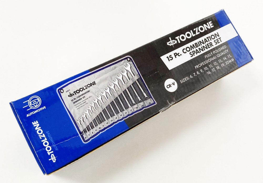 COMBINATION SPANNER SET 15PC 6-19mm 22mm CHROME VANADIUM SATIN - TOOLZONE KDPSP020 thumbnail 3