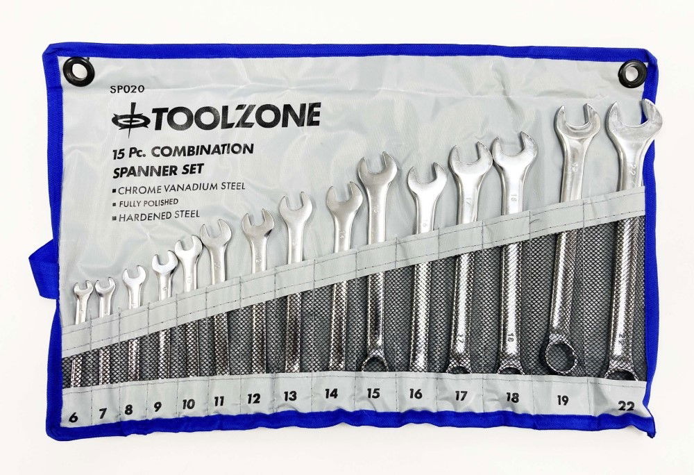 COMBINATION SPANNER SET 15PC 6-19mm 22mm CHROME VANADIUM SATIN - TOOLZONE KDPSP020 thumbnail 4