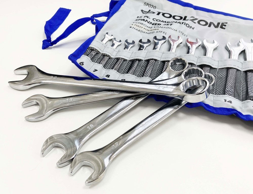 COMBINATION SPANNER SET 15PC 6-19mm 22mm CHROME VANADIUM SATIN - TOOLZONE KDPSP020 thumbnail 5