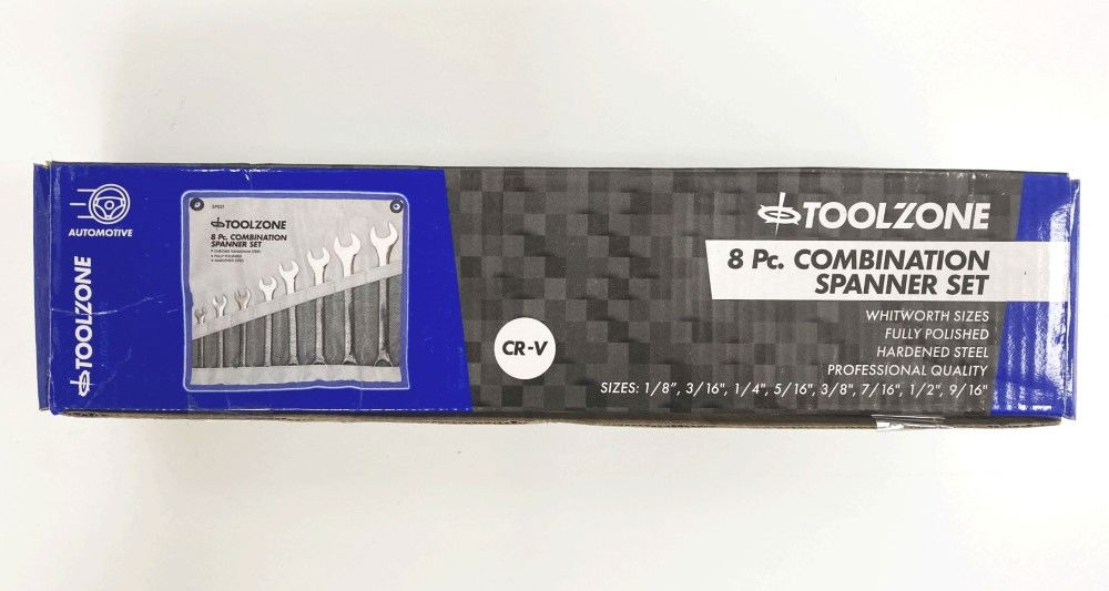 COMBINATION SPANNER SET 8PC WHITWORTH CHROME VANADIUM POLISHED - TOOLZONE KDPSP021 thumbnail 2