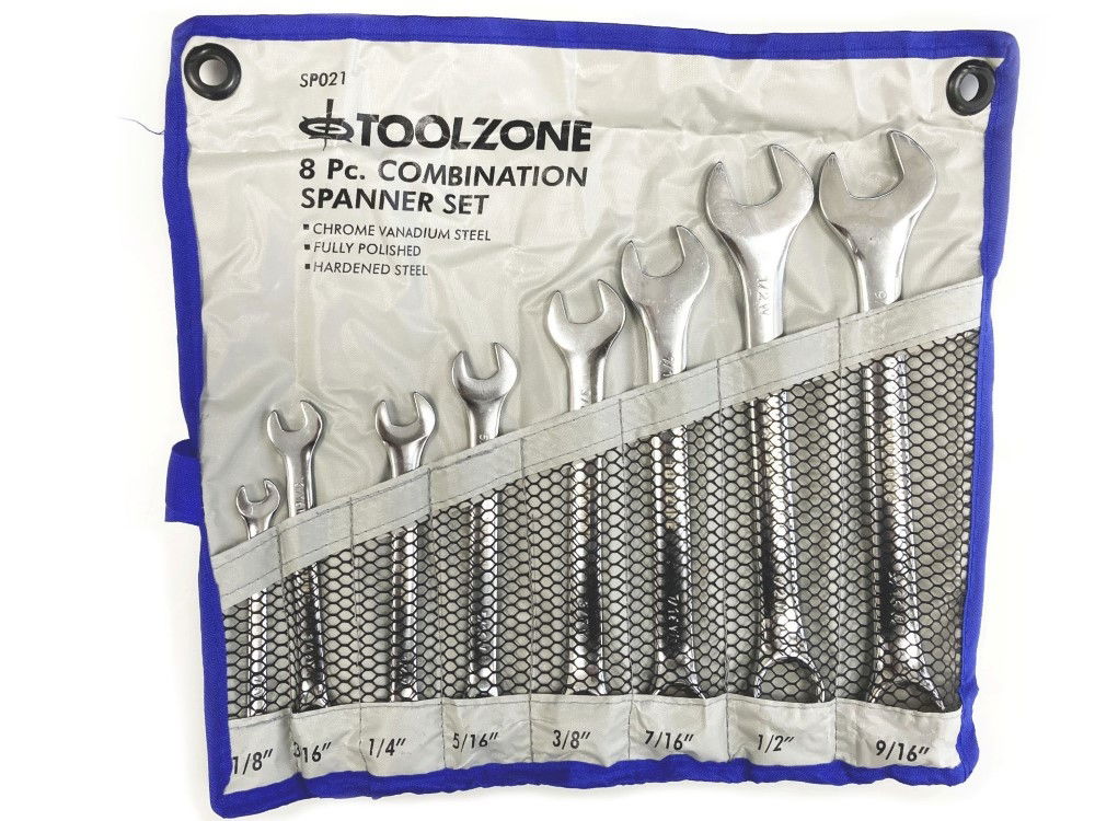 COMBINATION SPANNER SET 8PC WHITWORTH CHROME VANADIUM POLISHED - TOOLZONE KDPSP021 thumbnail 4