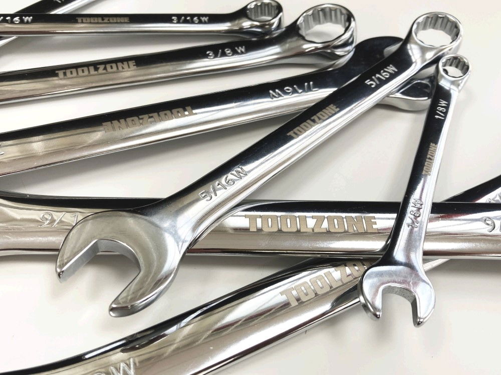 COMBINATION SPANNER SET 8PC WHITWORTH CHROME VANADIUM POLISHED - TOOLZONE KDPSP021 thumbnail 7