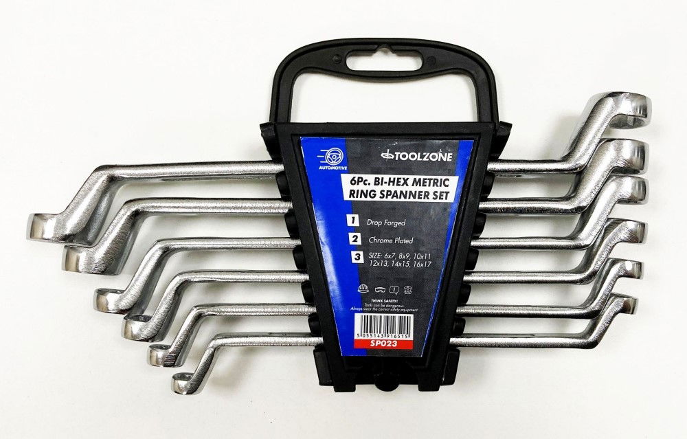 RING SPANNER SET 6PC 6x7mm TO 16x17mm DROP FORGED CHROME PLATED - TOOLZONE KDPSP023 thumbnail 2