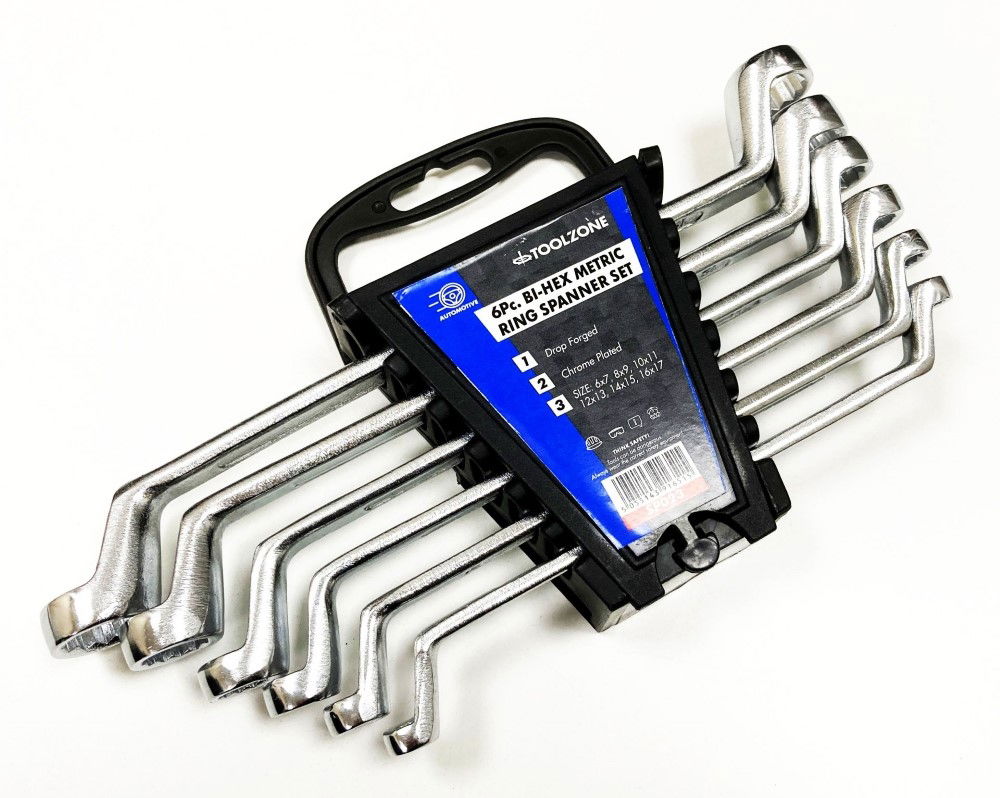 RING SPANNER SET 6PC 6x7mm TO 16x17mm DROP FORGED CHROME PLATED - TOOLZONE KDPSP023 thumbnail 3