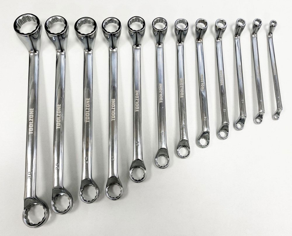 OFFSET RING SPANNER SET 12PC 6x7mm TO 30x32mm CHROME VANADIUM POLISHED - TOOLZONE KDPSP024 thumbnail 3