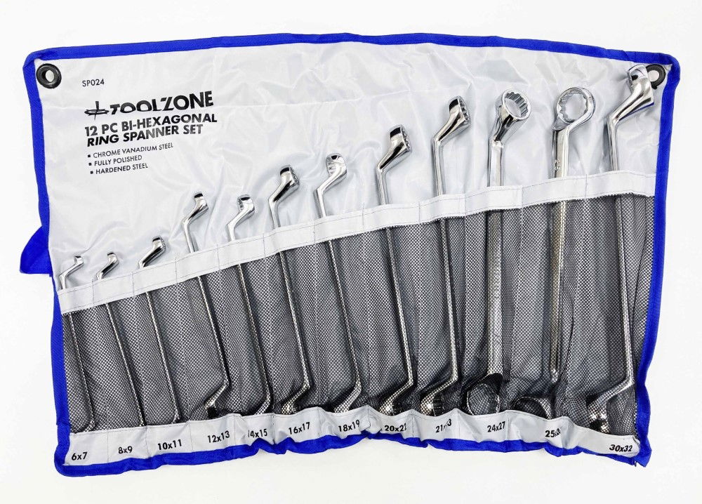 OFFSET RING SPANNER SET 12PC 6x7mm TO 30x32mm CHROME VANADIUM POLISHED - TOOLZONE KDPSP024 thumbnail 7