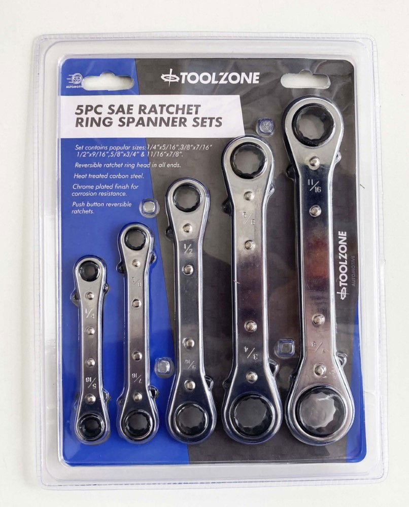 FLAT RATCHET RING SPANNER SET 5PC AF CHROME PLATED - TOOLZONE KDPSP030 thumbnail 2