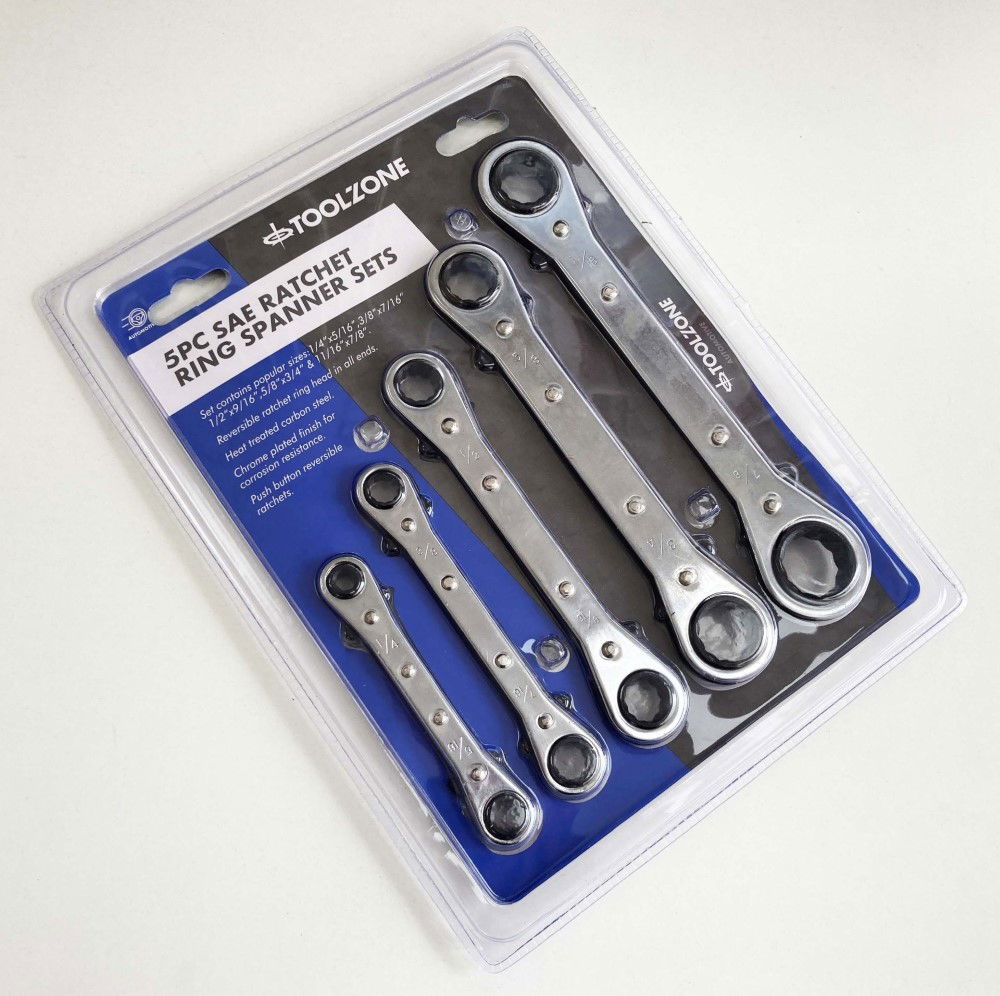 FLAT RATCHET RING SPANNER SET 5PC AF CHROME PLATED - TOOLZONE KDPSP030 thumbnail 3