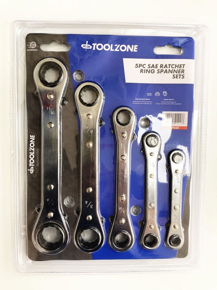 FLAT RATCHET RING SPANNER SET 5PC AF CHROME PLATED - TOOLZONE KDPSP030 thumbnail 4