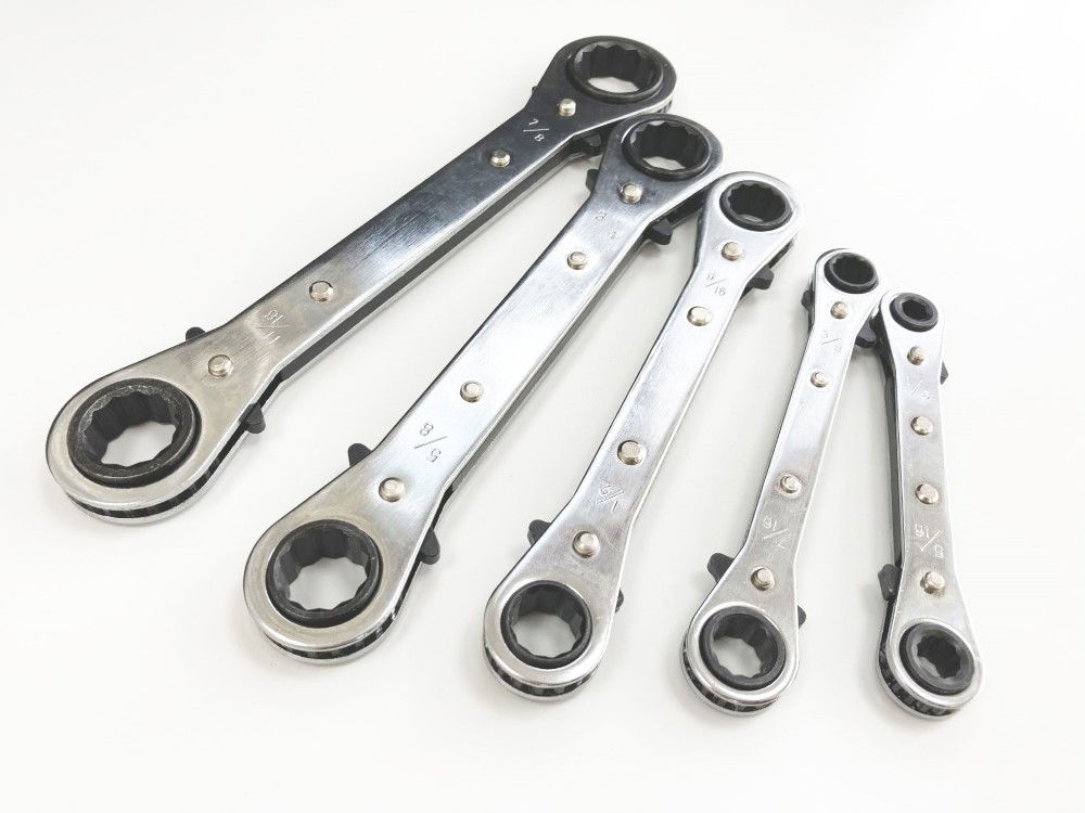 FLAT RATCHET RING SPANNER SET 5PC AF CHROME PLATED - TOOLZONE KDPSP030 thumbnail 5