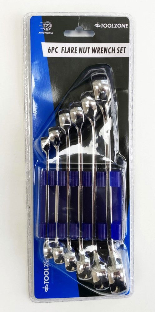 FLARE NUT WRENCH SPANNER SET 6PC 6x8mm TO 22x24mm CHROME VANADIUM POLISHED - TOOLZONE KDPSP034 thumbnail 2