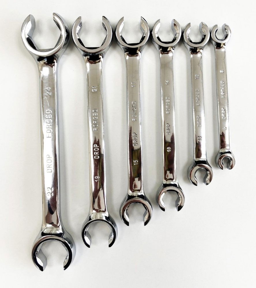 FLARE NUT WRENCH SPANNER SET 6PC 6x8mm TO 22x24mm CHROME VANADIUM POLISHED - TOOLZONE KDPSP034 thumbnail 5