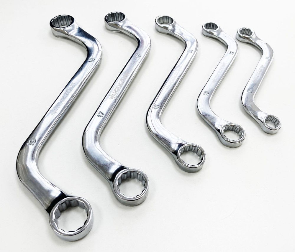 S-SHAPED RING SPANNER SET 5PC 10x11mm TO 18x19mm CHROME VANADIUM POLISHED - TOOLZONE KDPSP035 thumbnail 6