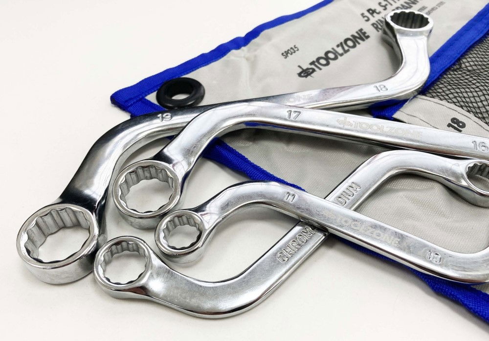 S-SHAPED RING SPANNER SET 5PC 10x11mm TO 18x19mm CHROME VANADIUM POLISHED - TOOLZONE KDPSP035 thumbnail 7
