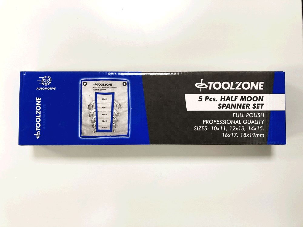 HALF MOON SPANNER SET 5PC 10x11mm TO 18x19mm CHROME VANADIUM SATIN - TOOLZONE KDPSP036 thumbnail 2