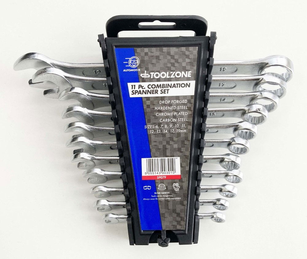 COMBINATION SPANNER SET 11PC 6 TO 19mm DROP FORGED CHROME PLATED - TOOLZONE KDPSP079 thumbnail 2