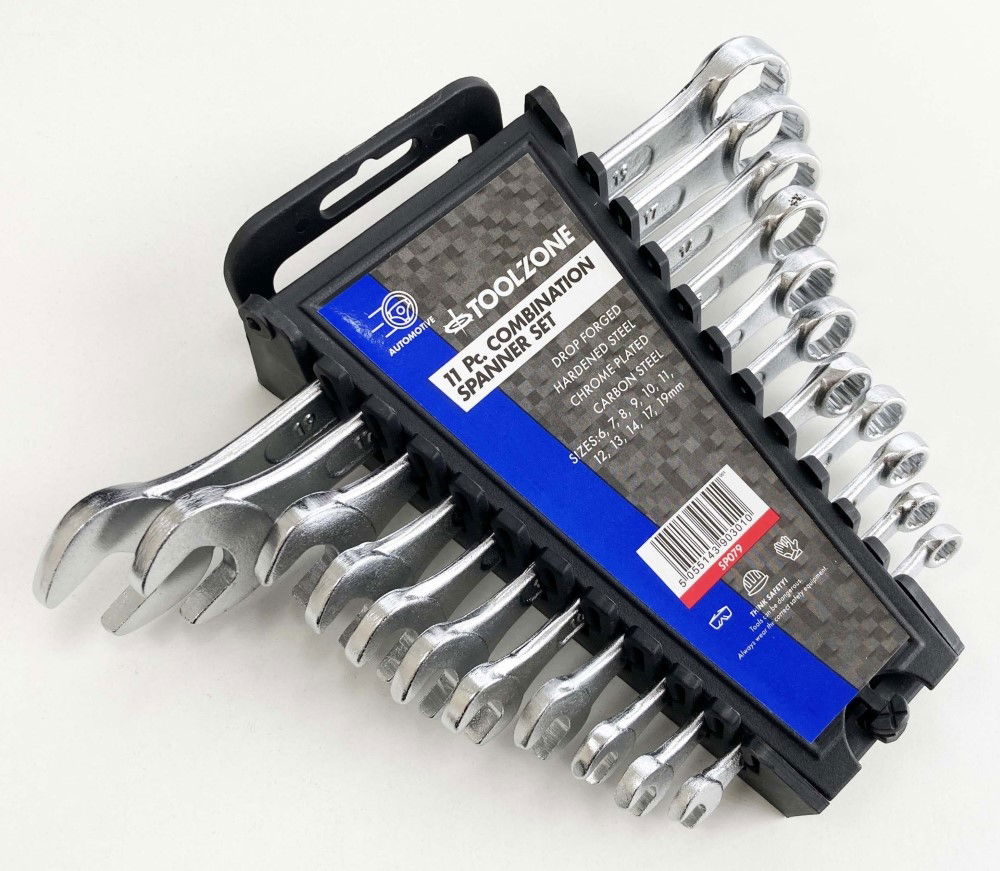 COMBINATION SPANNER SET 11PC 6 TO 19mm DROP FORGED CHROME PLATED - TOOLZONE KDPSP079 thumbnail 3