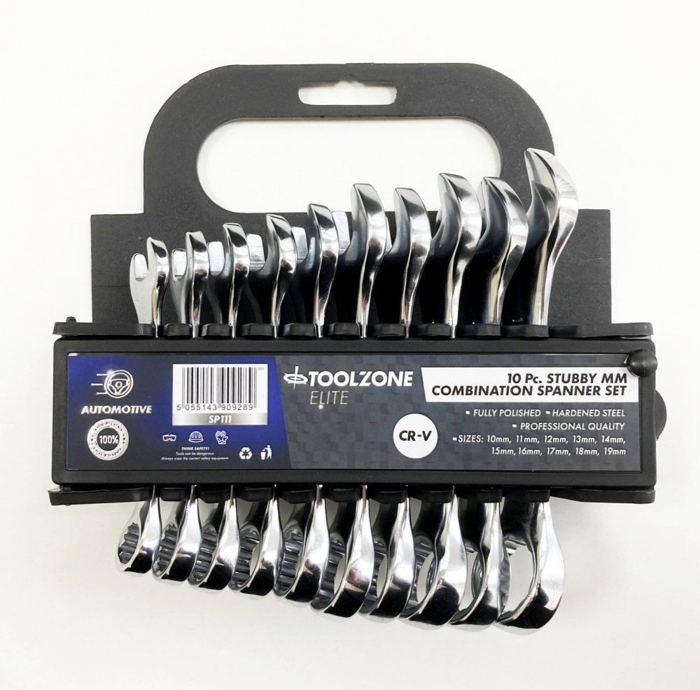 STUBBY SPANNER SET 10PC 10 TO 19mm FULLY POLISHED CHROME VANADIUM - TOOLZONE KDPSP111 thumbnail 2