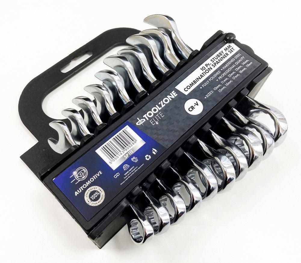 STUBBY SPANNER SET 10PC 10 TO 19mm FULLY POLISHED CHROME VANADIUM - TOOLZONE KDPSP111 thumbnail 3